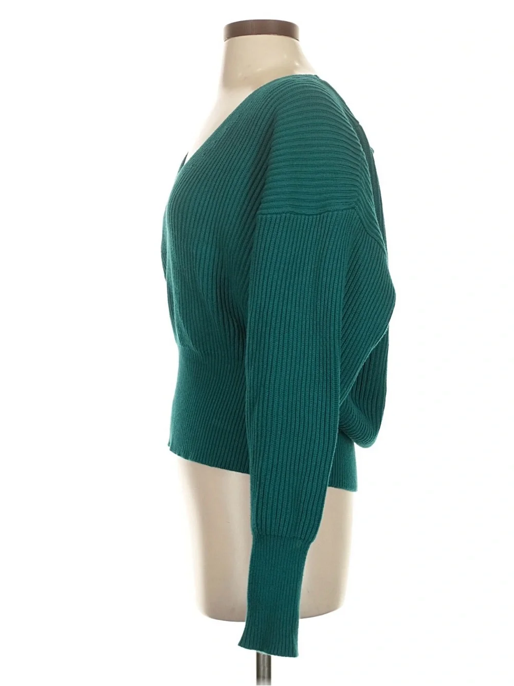 Free People Teal V-Neck Ribbed Sweater